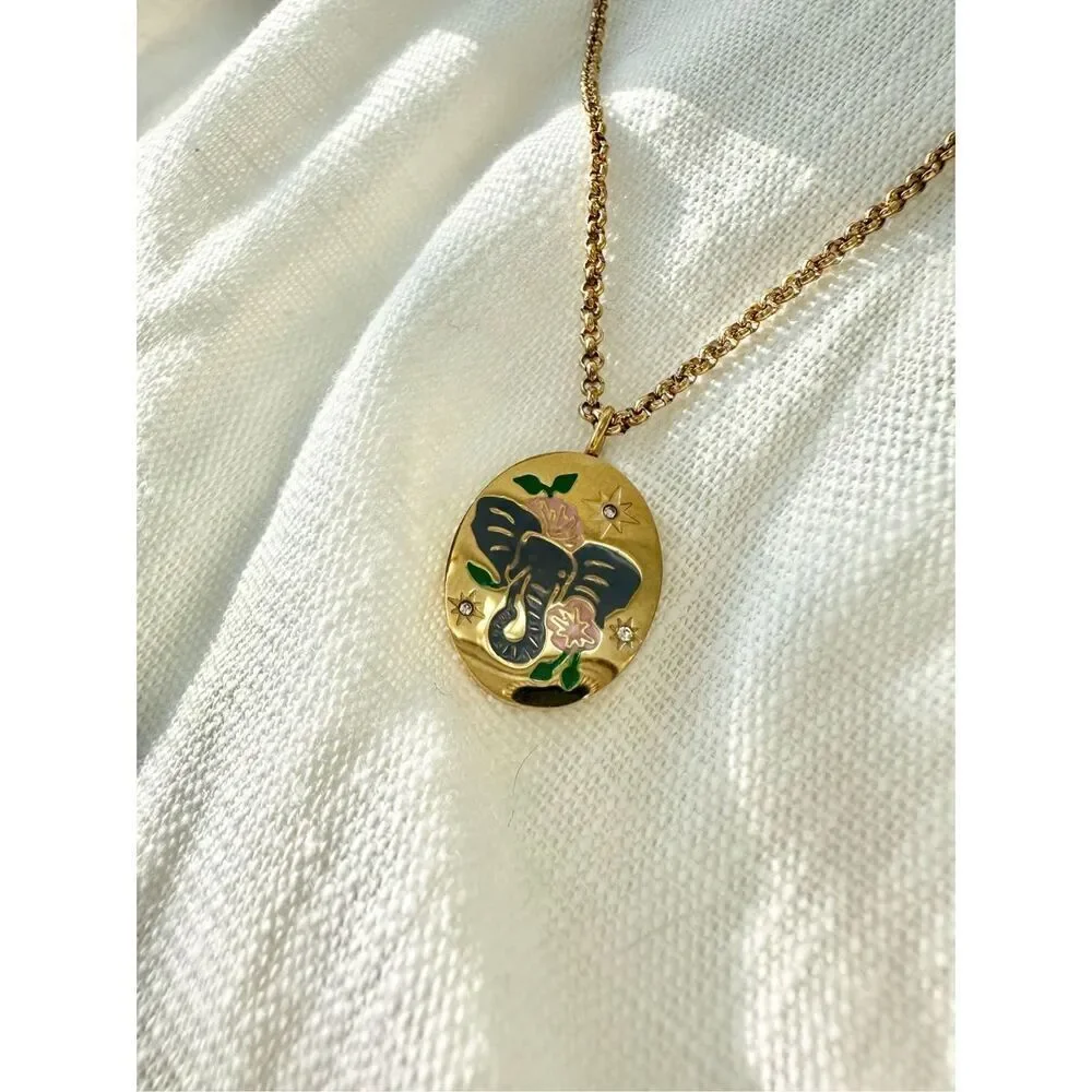 Elephant gold color coin pendant necklace